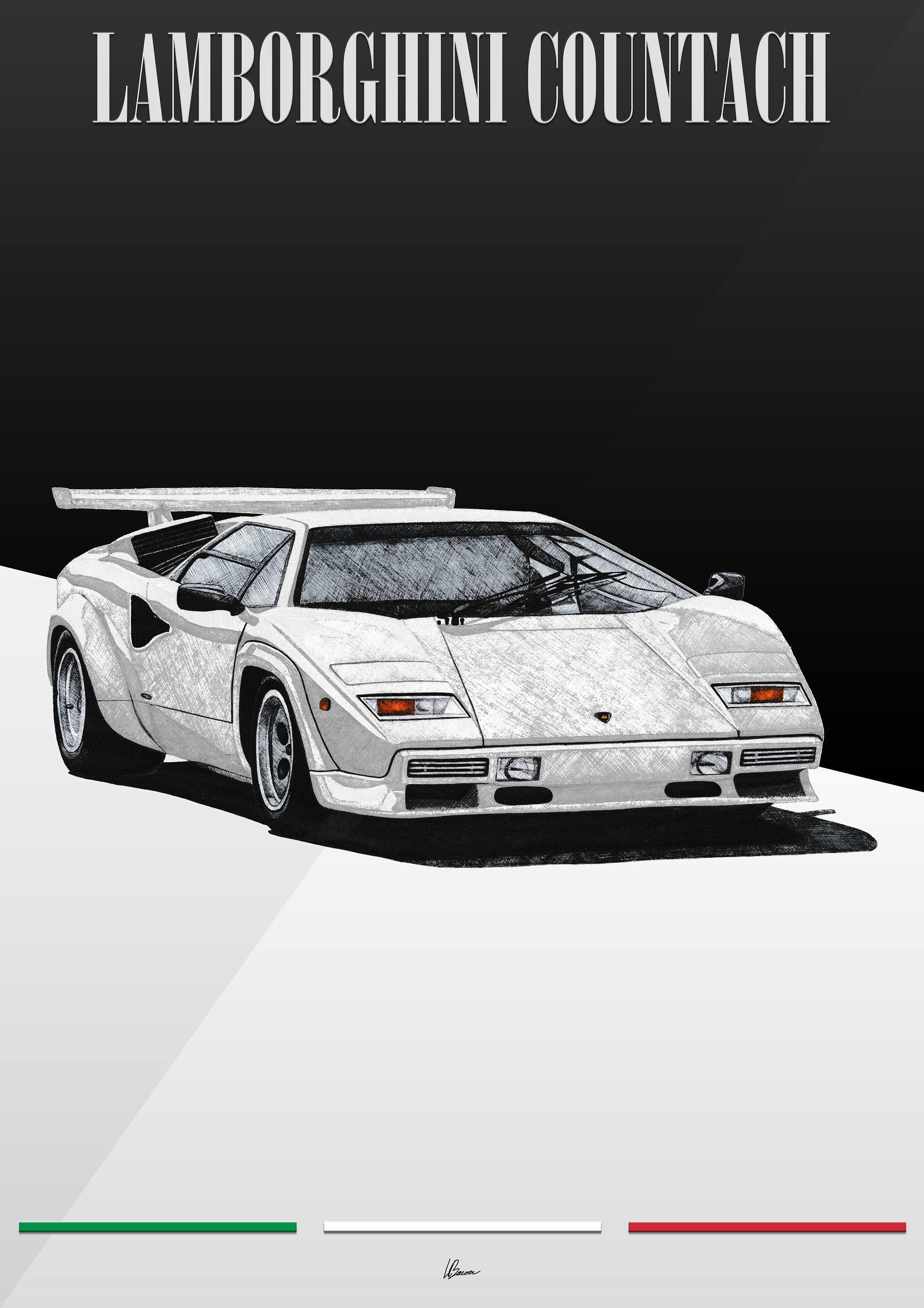 Lamborghini Countach Poster White 1970s Classic Supercars Wall Art