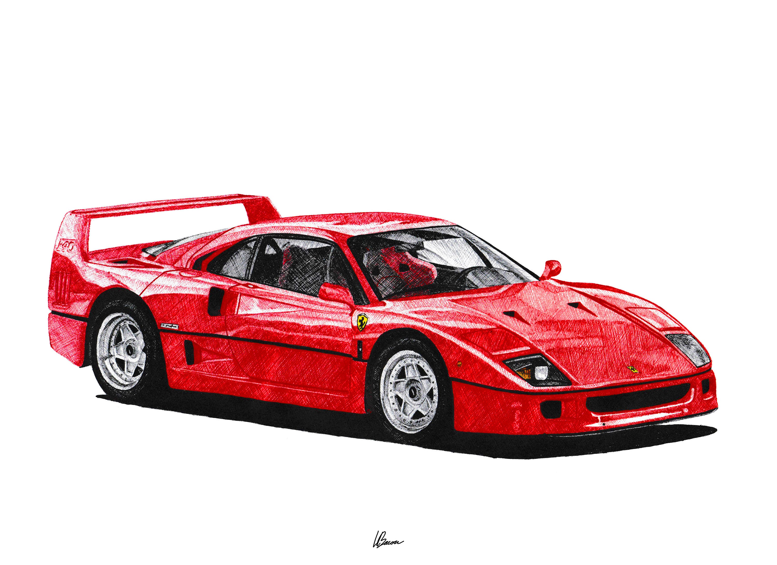 フェラーリ F40 プリント 1980年代 クラシックスーパーカー ウォール