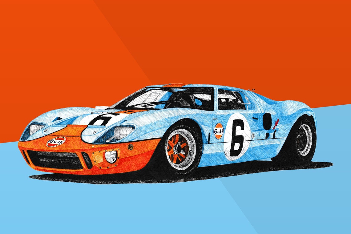 Ford GT40 Gulf Livery Poster Racing Icons: Le Mans Prototypes Wall Art ...