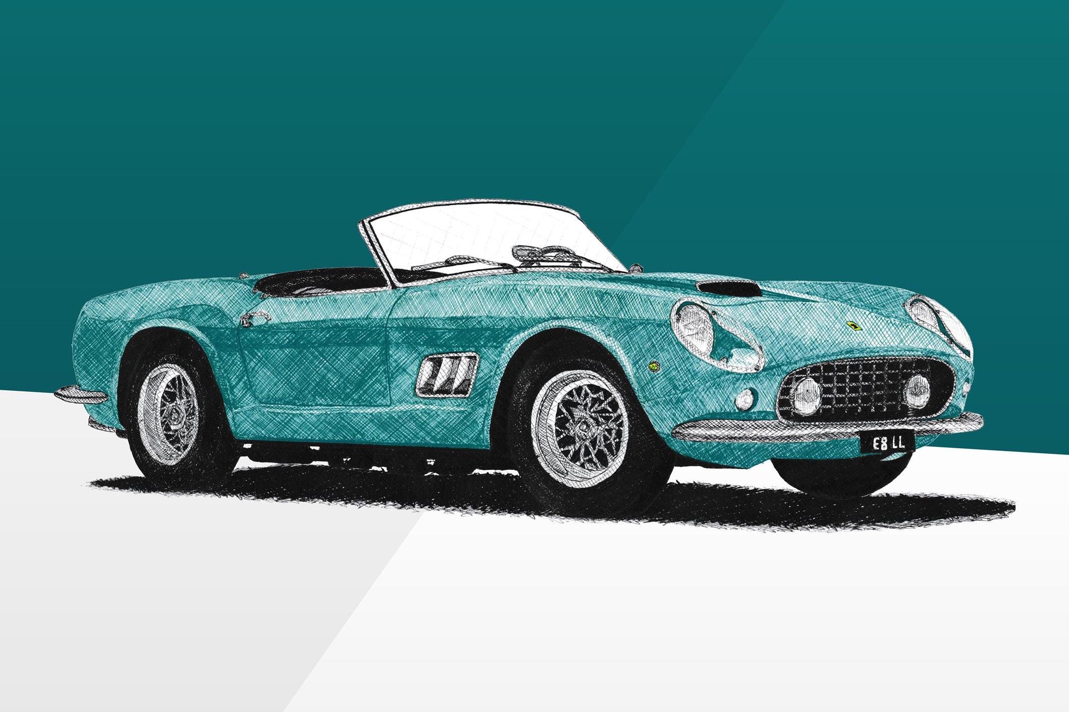 フェラーリ 250 GT カリフォルニア ポスター ティール 1950年代