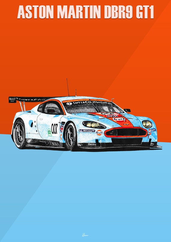 Aston Martin DBR9 GT1 Gulf Livery Poster Racing Icons: GT Legends