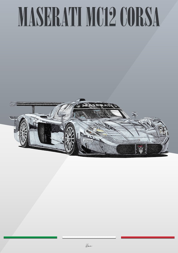Maserati MC12 Corsa Poster Silver 2000s Modern Supercars Wall Art