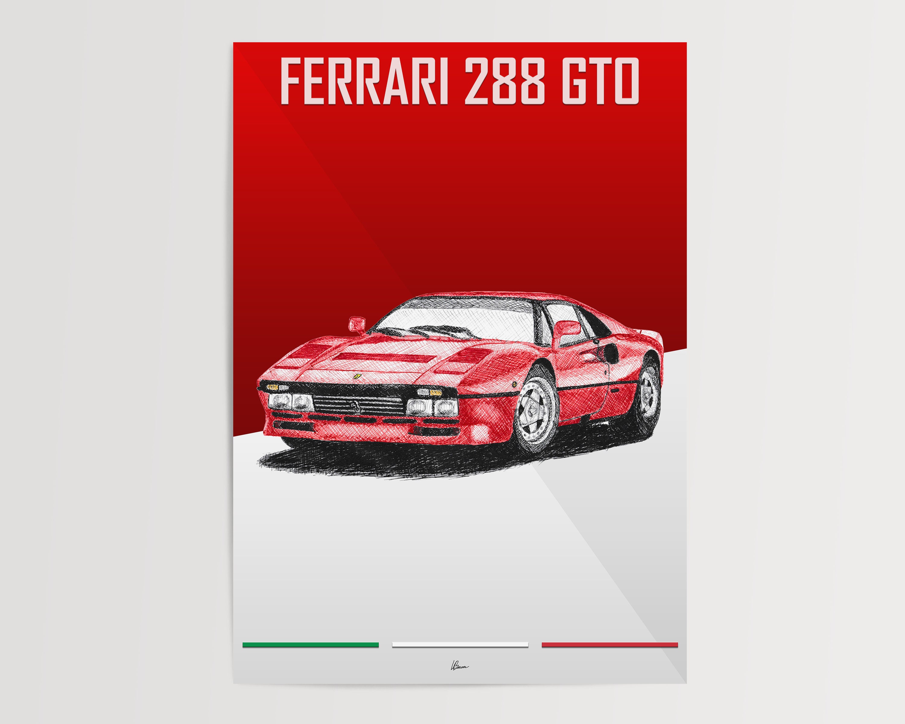 Ferrari 288 GTO Poster Red 1980s Classic Supercars Wall Art