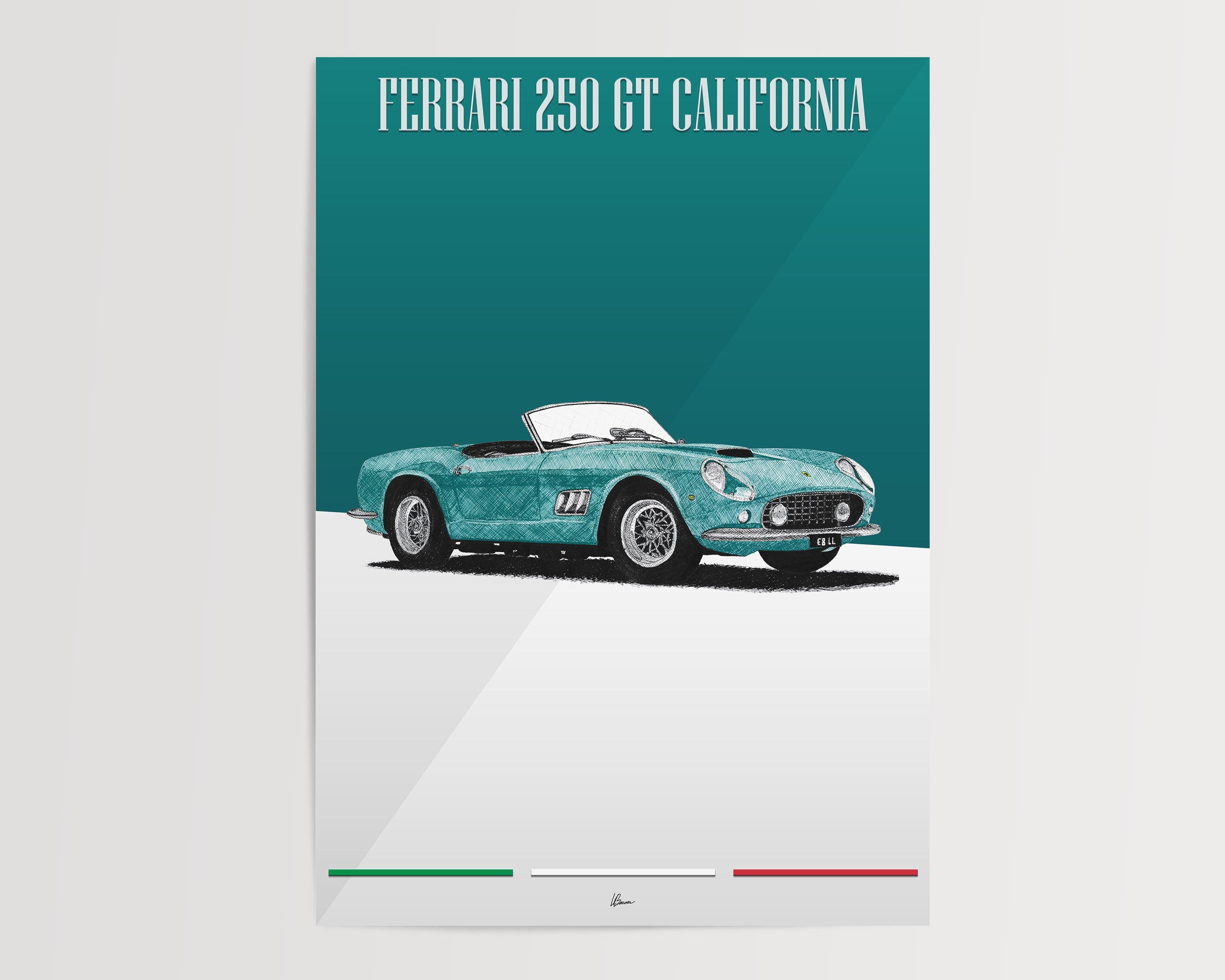 フェラーリ 250 GT カリフォルニア ポスター ティール 1950年代