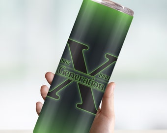 Generation X Sublimation PNG for 20 oz Tumblers - Dark, Edgy Gen X Design Wrap, Retro Tumbler Graphics, Gen X Digital Download