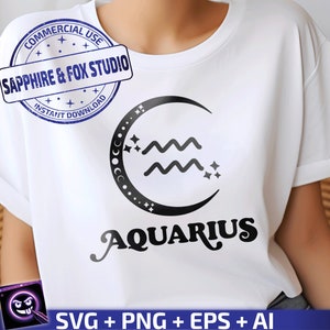 Verseau SVG, SVG signe du zodiaque, SVG céleste, chemise du zodiaque, fichier de coupe Cricut, téléchargement immédiat, astrologie