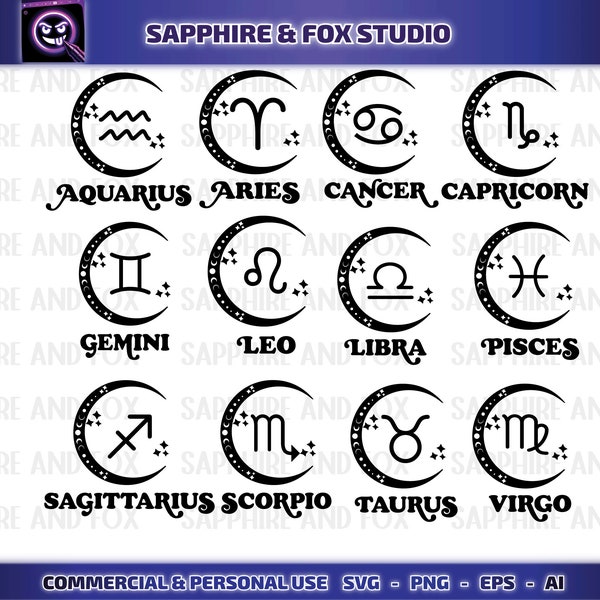 Zodiac Sign SVG, Zodiac SVG, Cricut Cut File, Astrology Signs, Zodiac SVG Bundle, Zodiac Shirt, Digital Download, png svg file