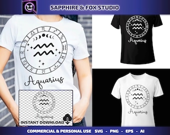 Acuario SVG, Signo del Zodíaco SVG, Archivo de Corte Cricut, Zodíaco SVG, Signo de Estrella svg, Descarga Digital, Imágenes Prediseñadas de Astrología