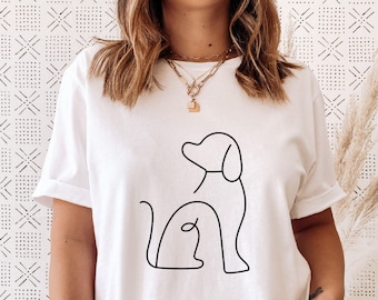 One Line Dog Art T-Shirt: Minimalist Dog Mom Gift