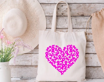Pink Ribbon Heart Canvas Tote Bag: Cancer Awareness Gift - Etsy