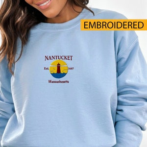 Nantucket Embroidered Sweatshirt, Nantucket Crewneck, Summer Beach Sweatshirt, Massachusetts Gift, Sailing Shirt, Nantucket Island