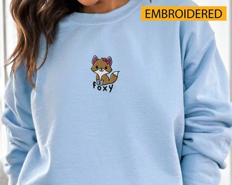 Felpa con volpe ricamata, girocollo con volpe, regalo per gli amanti degli animali