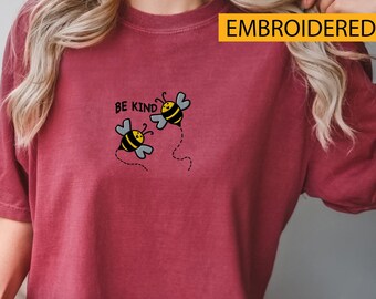 Embroidered Bee Kind T-Shirt: Vintage Graphic Tee