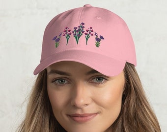 Gorra de béisbol de algodón con flores silvestres bordadas