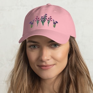 Embroidered Wildflower Hat, Floral Dad Cap, Cute Everyday Baseball Hat for Her, Gift for Mom, Mother&#39;s Day, Gardening Hat