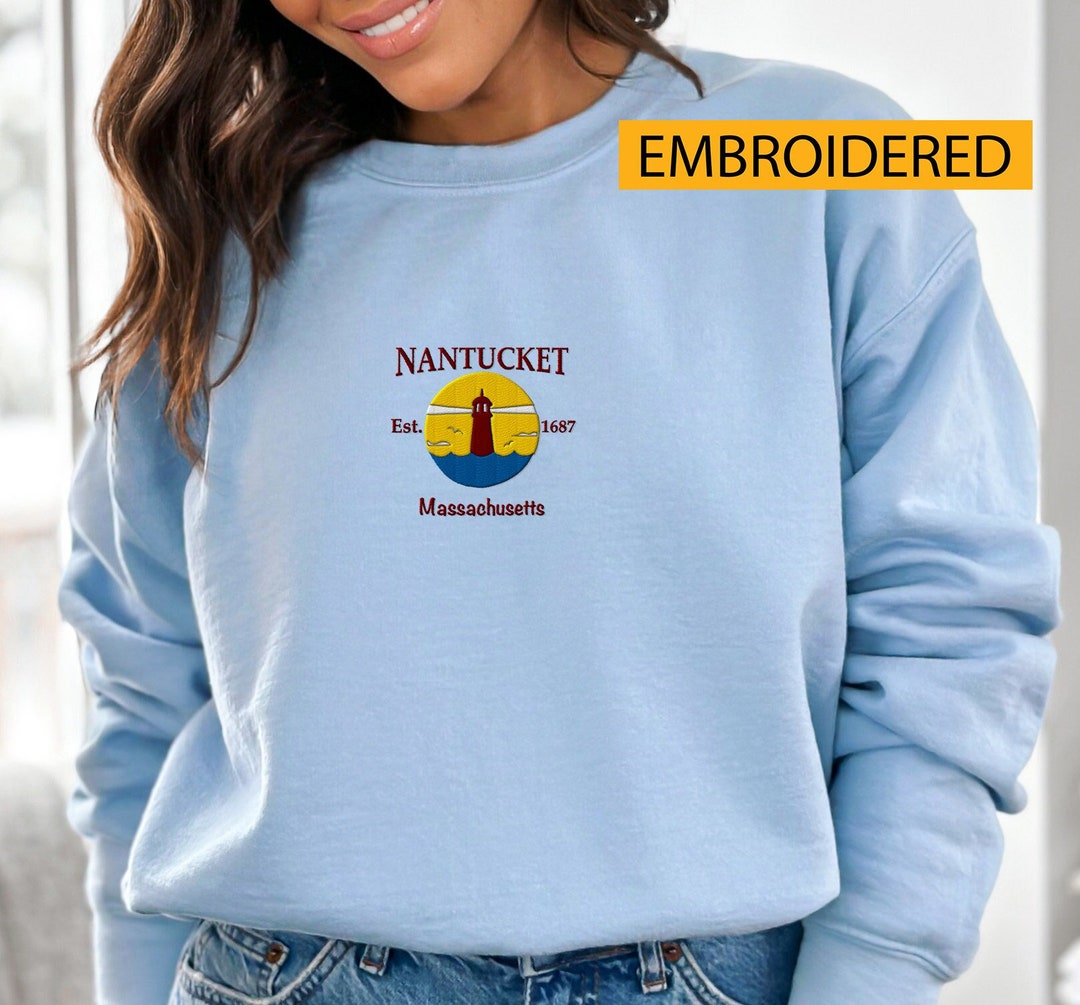 Nantucket Embroidered Sweatshirt, Nantucket Crewneck, Summer Beach