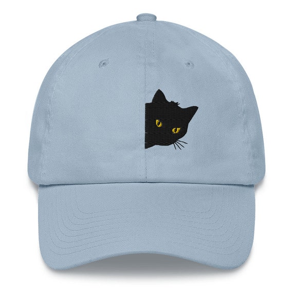 Embroidered Black Cat Hat, Cute Halloween Cap, Gift for Cat Mom, Cat Dad Baseball Hat, Peeking Cat Cap, Dad Hat