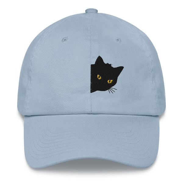 Embroidered Black Cat Hat, Cute Halloween Cap, Gift for Cat Mom, Cat Dad Baseball Hat, Peeking Cat Cap, Dad Hat