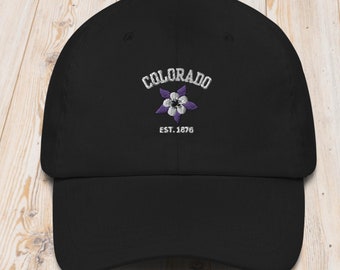 Embroidered Colorado Cap, Aesthetic Columbine Flower Dad Hat, Cute Baseball Cap, Colorado Vacation Souvenir, Colorado Gift, Rocky Mountains