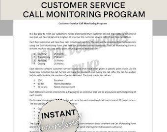 Customer Service Call Monitoring Program and Evaluation Form | Call Center | Contact Center | Customer Care | Customer Service