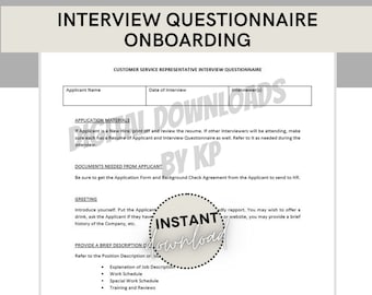 Interview Questionnaire | Onboarding | HR Template | New Hire Questions | Customer Service | Multiuse