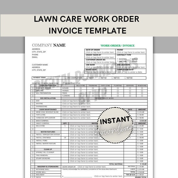 Lawn Invoice Template Etsy Australia