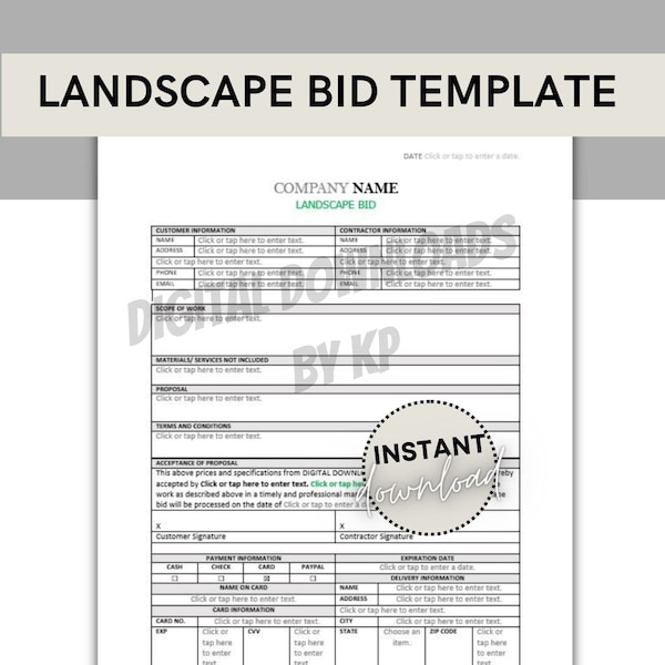 Construction Bid Template Etsy