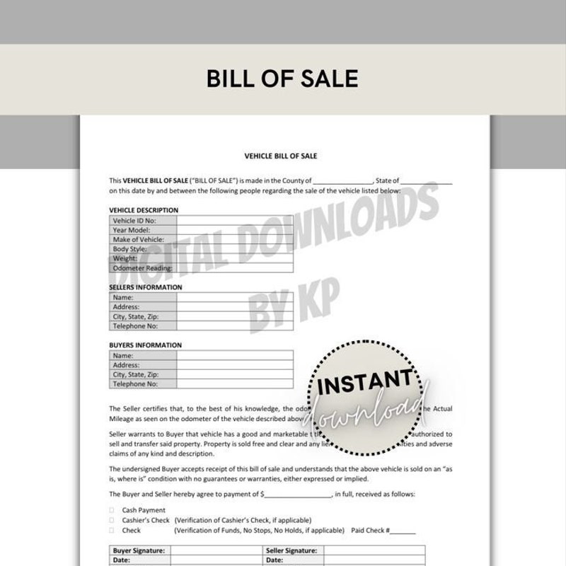 Boat Trailer Bill of Sale Etsy