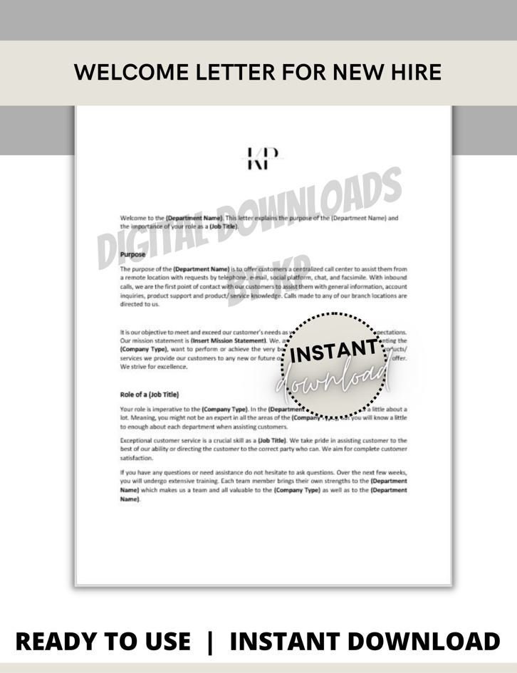 Letter New Hire Call Center Template Customer Etsy