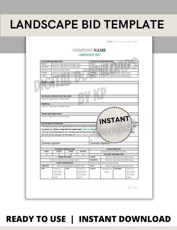 Printable Landscaping Proposal Template - Printable Calendar Blank