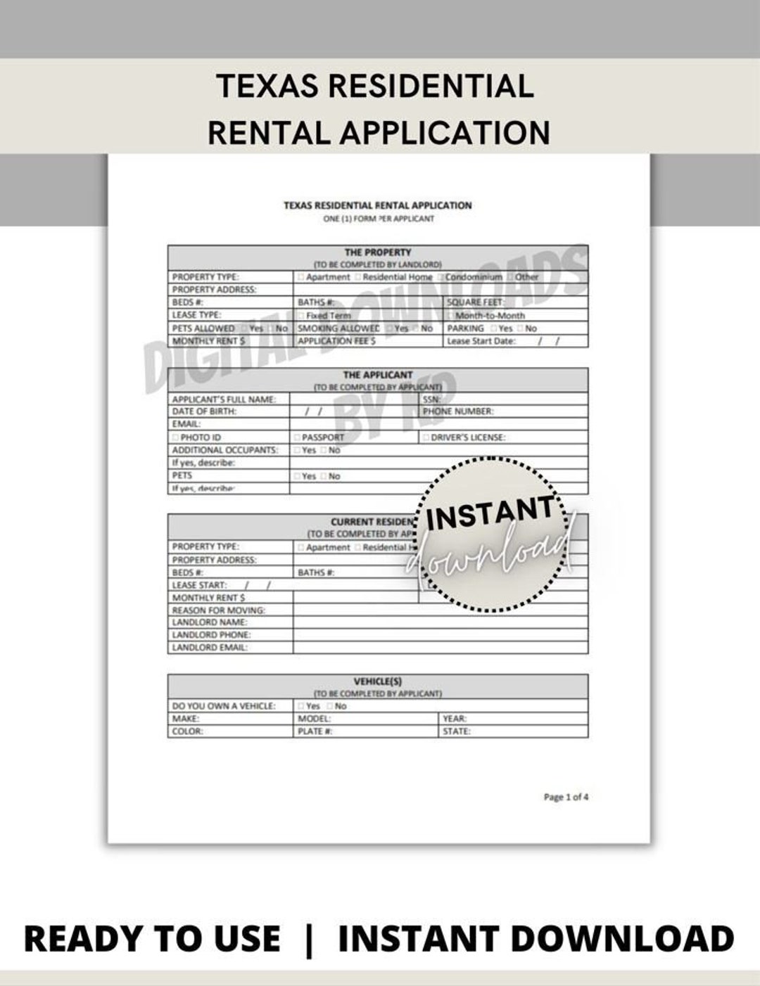 Rental Application | Texas Residential - Etsy