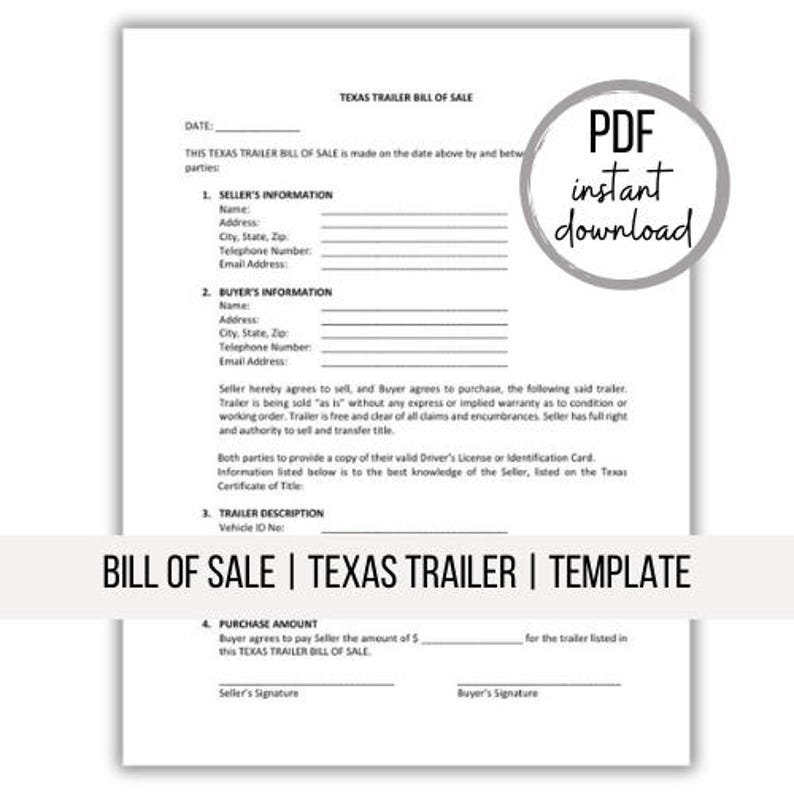 Bill of Sale | Texas Trailer - Etsy
