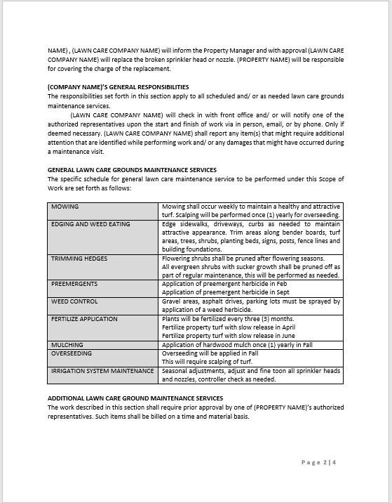 Lawn Care Grounds Maintenance Agreement Lawn Care Contract - Etsy