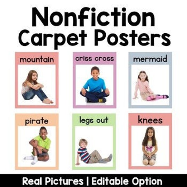 Carpet Posters | Nonfiction | Editable | Pastel Rainbow | Classroom Decor | Printable Decor