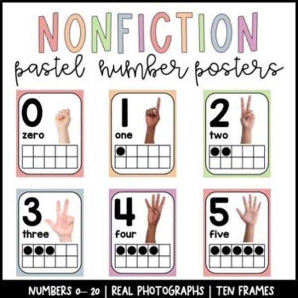 Pastel Rainbow Nonfiction Number Posters | Real Photographs | ASL | Classroom Decor