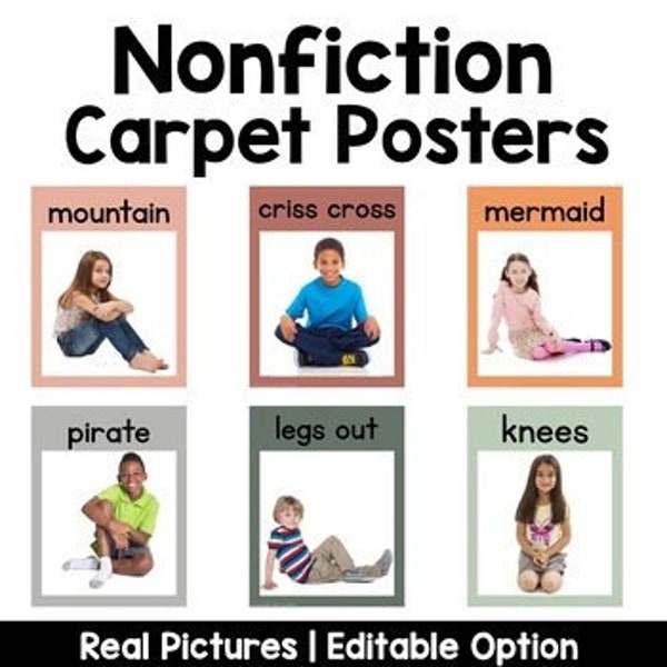 Carpet Posters Real Pictures | Nonfiction | Editable | Boho | Classroom Decor