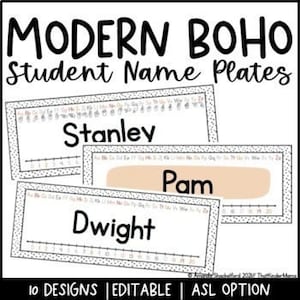 Moderne Boho naamplaten | Bewerkbaar | ASL | Dalmatiër | Klasorganisatie | Afdrukbaar decor