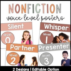 Voice Level Posters Real Pictures | Nonfiction | Editable | Boho | Printable Poster | Classroom Decoration