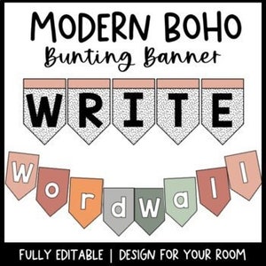 Banner de banderines boho moderno / editable / dálmata / cartel imprimible / decoración del aula