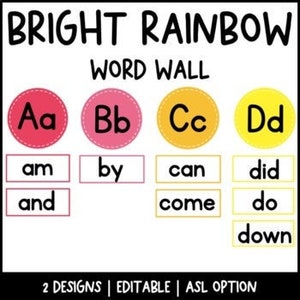 Bright Rainbow Word Wall | ASL | Editable | Classroom Decor | Printable Decor