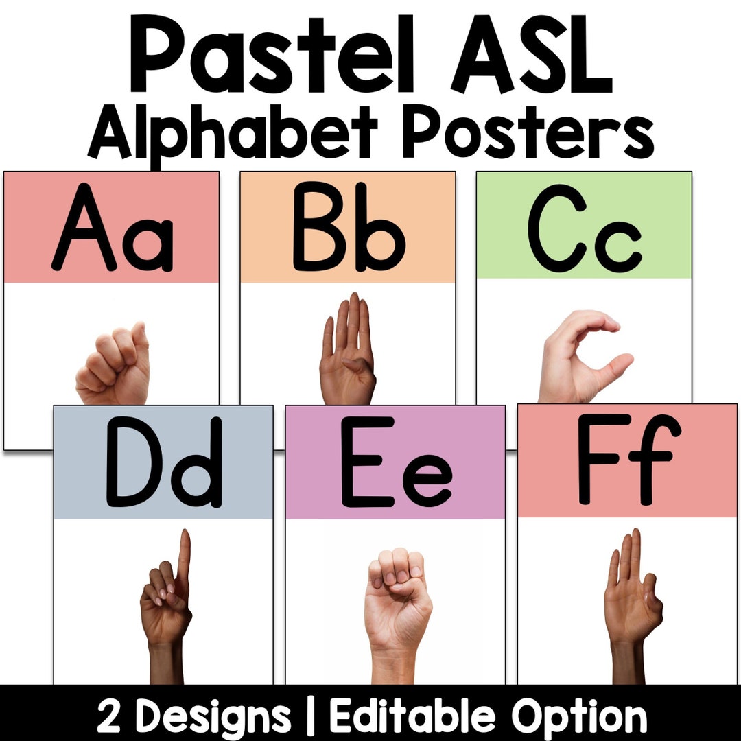 Pastel ASL Alphabet Poster Pastel Rainbow Classroom Decor American