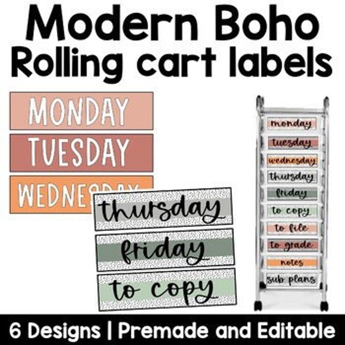 Modern Boho Rolling Cart Labels | Editable | Dalmatian | Printable ...