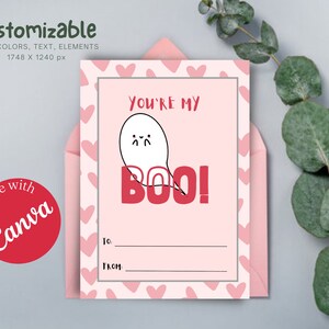 Cute Witty Ghost Valentine&#39;s Day Card, Editable Printable Canva Template