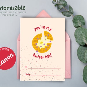 Cute Witty Yellow Butter Valentine&#39;s Day Card, Editable Printable Canva Template