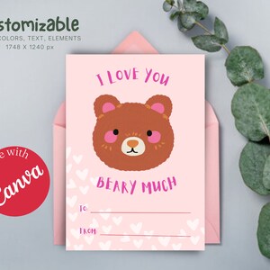 Cute Witty Red Brown Bear Valentine&#39;s Day Card, Editable Printable Canva Template