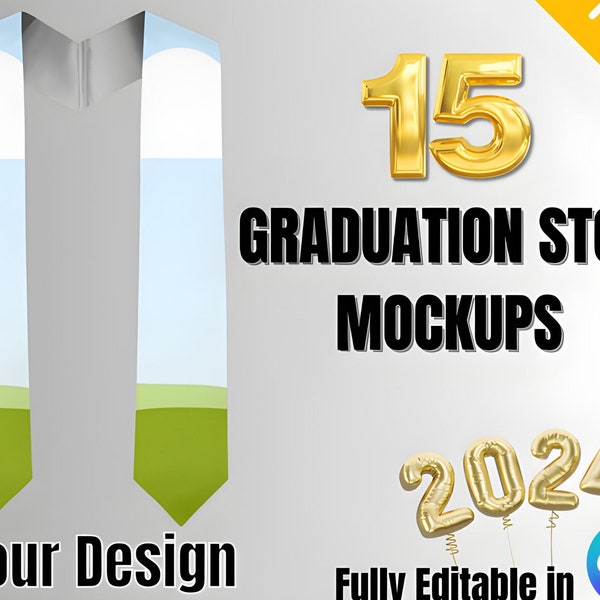 NEW 2024 Graduation Stole Mockup Bundle, 15 Grad Sash Mockups, Editable Canva Frame Mockup for Graduation, PNG