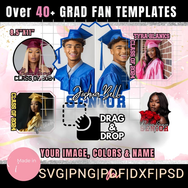 Grad Paddle Fan Template Bundle, Grad Fan, Graduation Fan Template, Grad 2024, Graduation Fan Graduation Cake Topper Template, Canva EditSVG