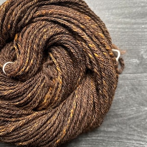 Handspun Brown Yarn, Fine Wool, Alpaca, and Firestar Blend - 120 Yards, Worsted Weight Yarn
