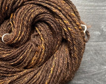 Handspun Brown Yarn, Fine Wool, Alpaca, and Firestar Blend - 120 Yards, Worsted Weight Yarn