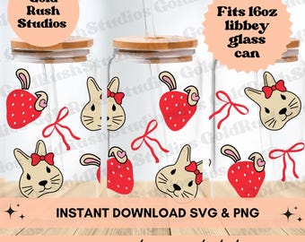 Conejito de Pascua, vaso de café helado PNG - "Conejitos y lazos Coquette Libbey png, diseños uv dtf, vaso Libbey png, plantilla para envolver latas de cerveza
